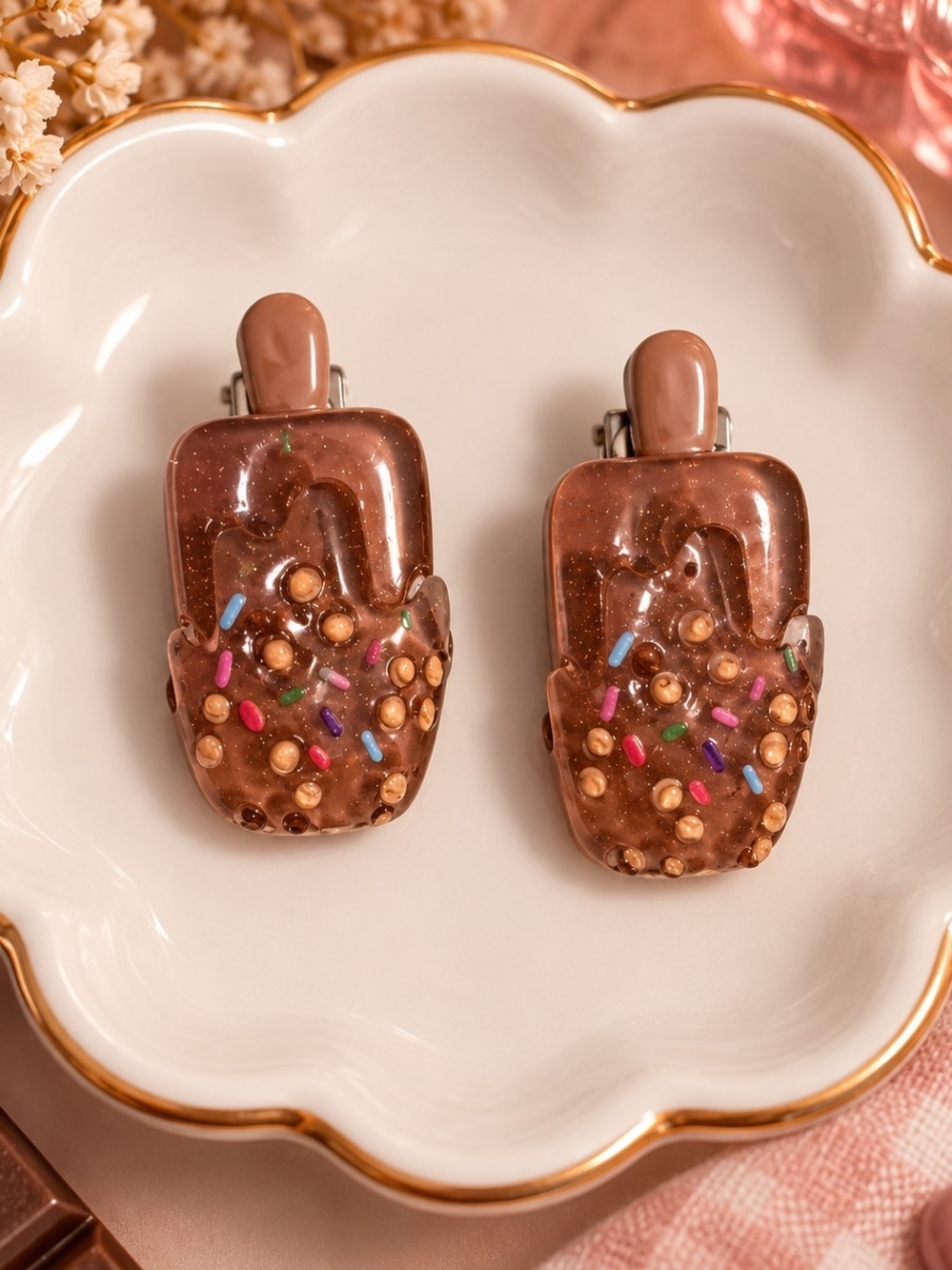 Chocolate Sprinkle Popsicle Duckbill Hair Clips New